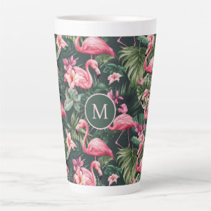Taza De Café Latte Personalizado Monograma Flamencos rosados Patrón t