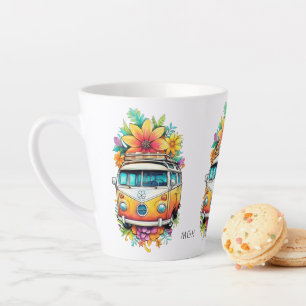 Taza De Café Latte Personalizado Monograma Hippie Van