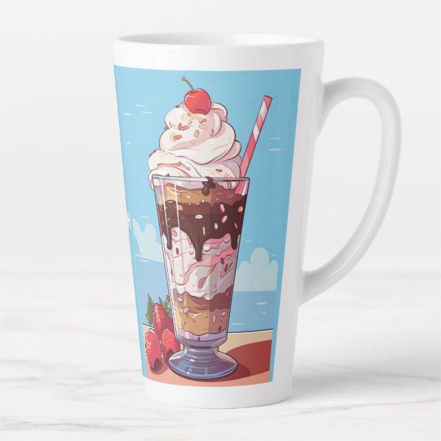 Taza De Café Latte Personalizado Monograma Ice Cream Sundae (Derecha)