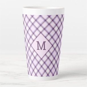 Taza De Café Latte Personalizado Monograma Tapado / Patrón Tartán