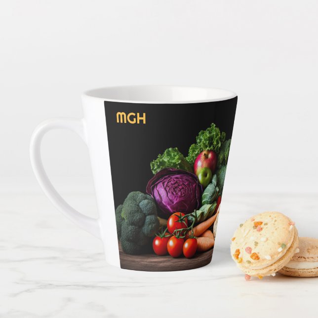 Taza De Café Latte Personalizado Monograma Verduras frescas (In situ)
