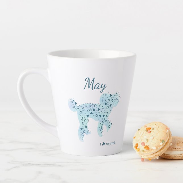 Taza De Café Latte Personalizado Pastel Blue Poodle Silhouette Mug (In situ)