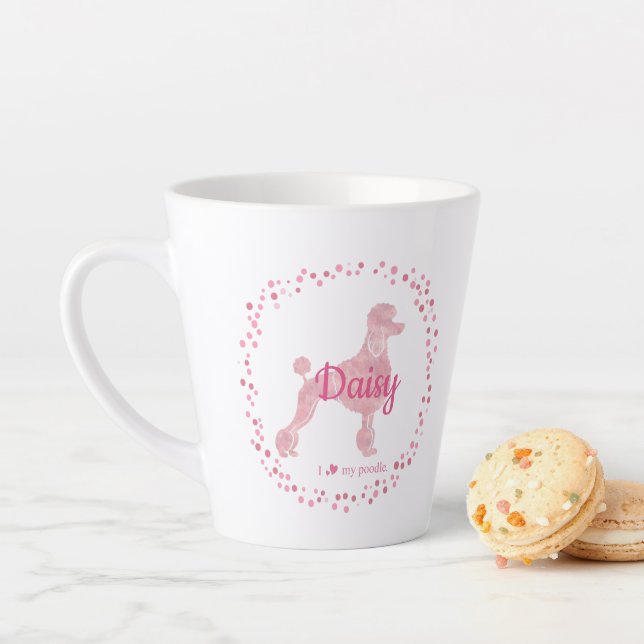 Taza De Café Latte Personalizado Pastel Pink Poodle Silhouette mug (In situ)