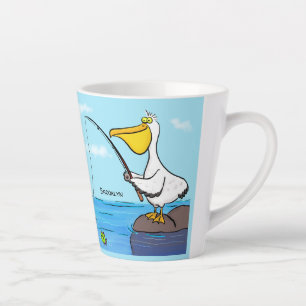 Taza De Café Latte Personalizado pelícano de pesca divertida