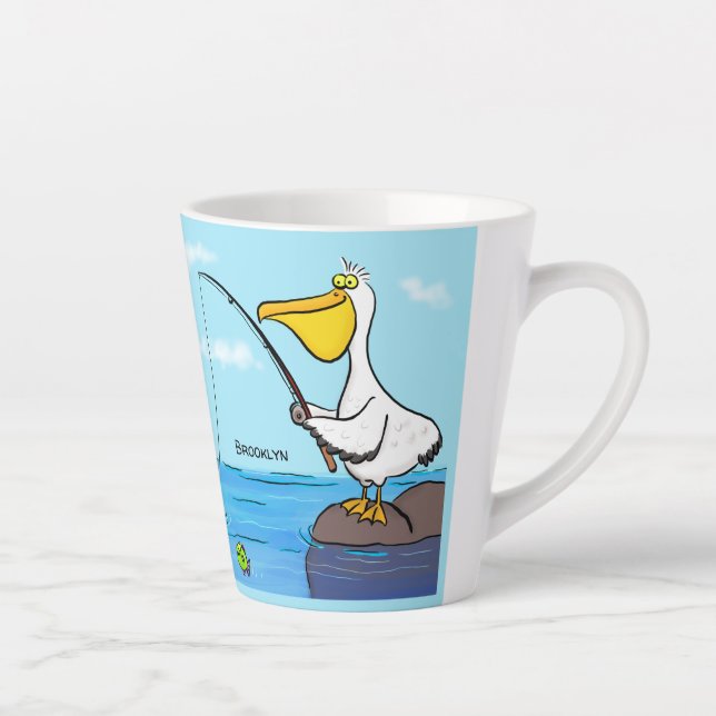 Taza De Café Latte Personalizado pelícano de pesca divertida (Derecha)