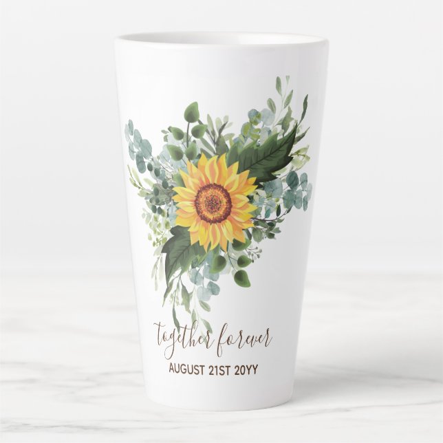 Taza De Café Latte Personalizado Recién Matrimonios Rústicos Eucalypt (Anverso)