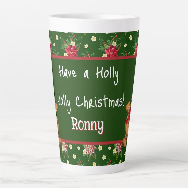 Taza De Café Latte Personalizado Tener Navidades Holly Jolly (Anverso)