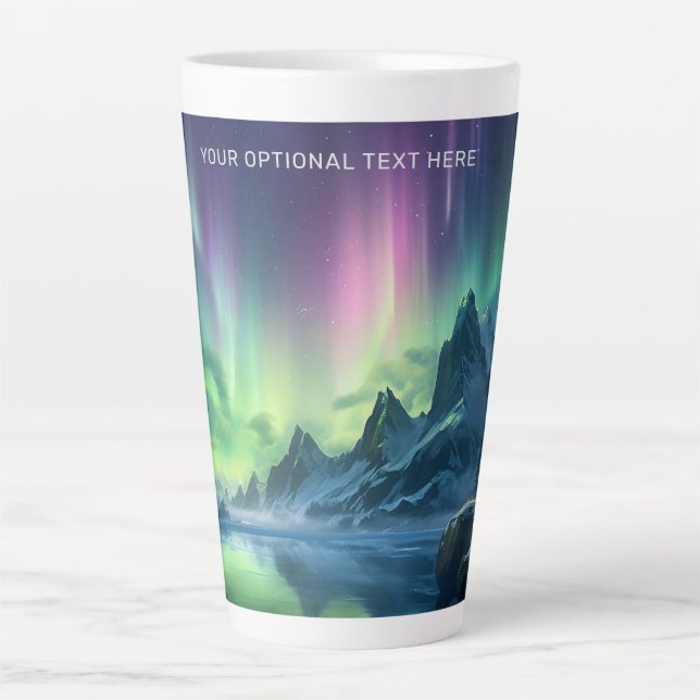 Taza De Café Latte Personalizado Texto Aurora Borealis (Anverso)