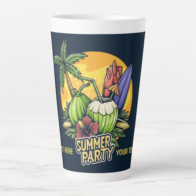 Taza De Café Latte Personalizado Texto Fiesta de verano tropical (Anverso)