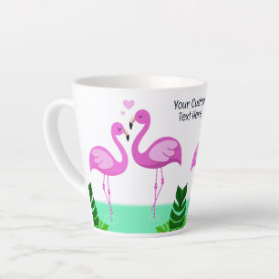 Taza De Café Latte Personalizado Texto Flamingo Amor