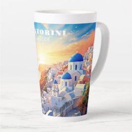 Taza De Café Latte Personalizado Texto Santorini Grecia Atardecer