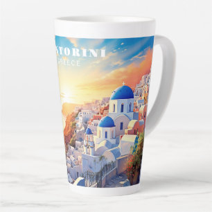 Taza De Café Latte Personalizado Texto Santorini Grecia Atardecer