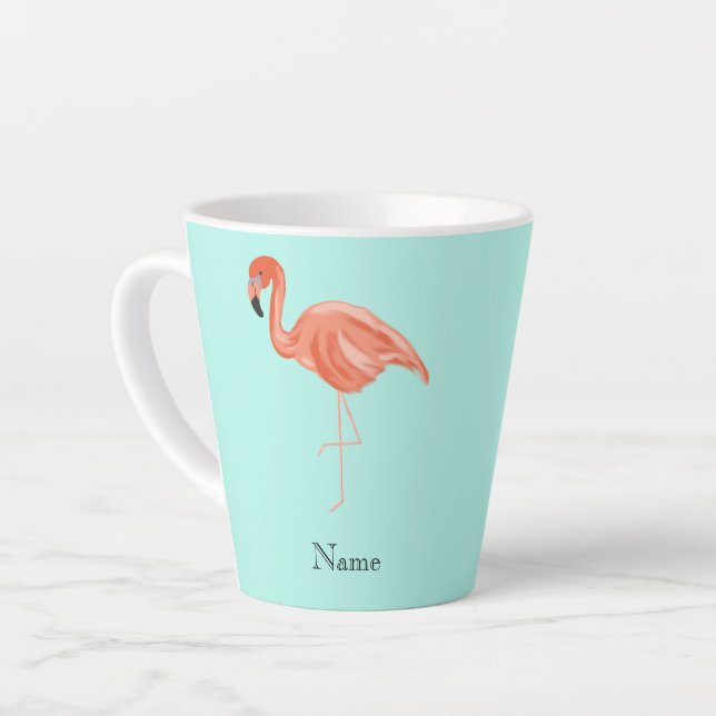Taza De Café Latte Personalizado Tropical Flamingo (Ángulo izquierdo)