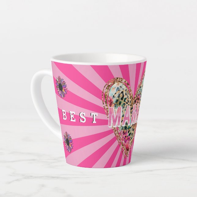 Taza De Café Latte Personalizar de la mamá de Heart Floral (Ángulo izquierdo)
