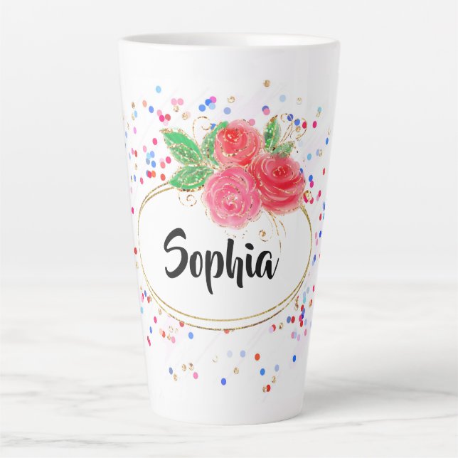 Taza De Café Latte Personalize cup, purpurina alegre nombre personali (Anverso)
