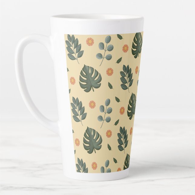 Taza De Café Latte Personalized Botanical Name Cream and Sage Green (Izquierda)