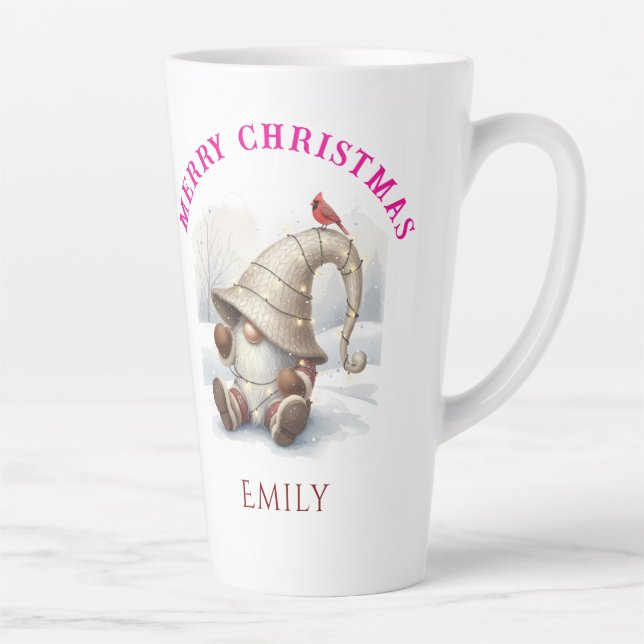 Taza De Café Latte Personalized Christmas Gnome Watercolor (Derecha)