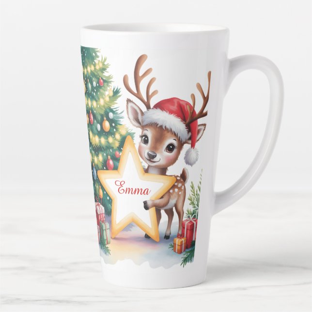 Taza De Café Latte Personalized Christmas Reindeer Custom Name  (Derecha)