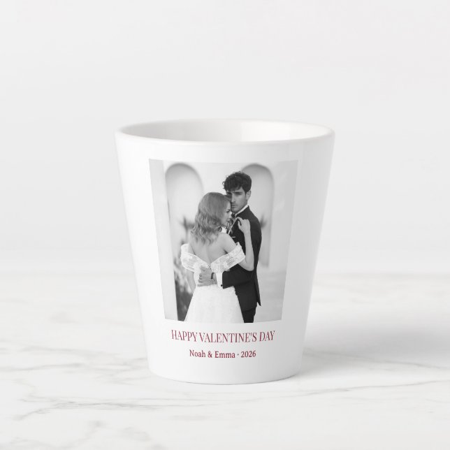 Taza De Café Latte Personalized Couple Names & Year - Elegant Photo  (Anverso)