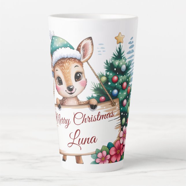 Taza De Café Latte Personalized Cute Fawn Deer Merry Christmas (Anverso)