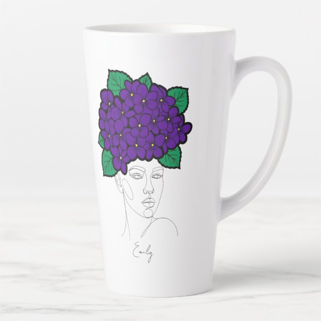 Taza De Café Latte Personalized February Birth Flower Crown Art (Derecha)