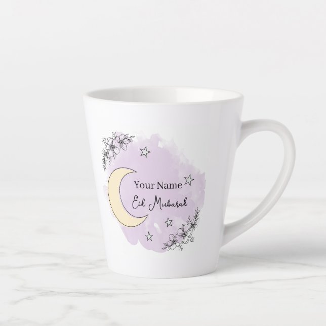 Taza De Café Latte Personalized Lavender Eid Mubarak Coffee Mug (Derecha)