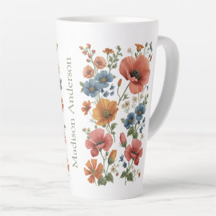 Taza De Café Latte Personalized Vintage Botanical Poppies