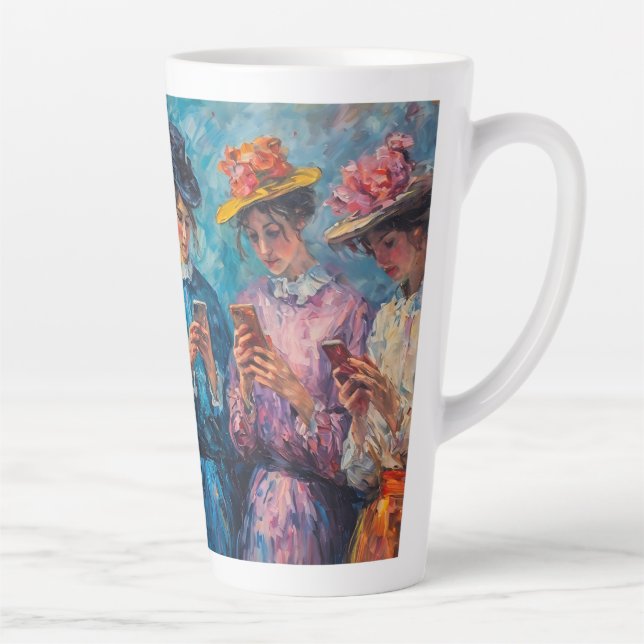 Taza De Café Latte Personas del siglo XIX usando smartphones (Derecha)