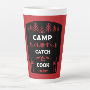 Taza De Café Latte Pesca De Campamento Y Captura