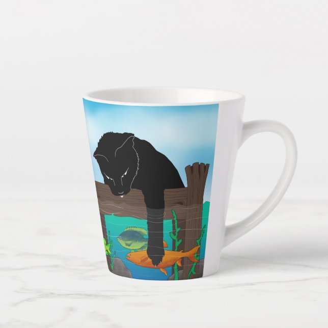 Taza De Café Latte Pesca de gato negro (Derecha)