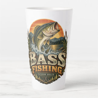 Taza De Café Latte Pesca de lubina al amanecer vintage