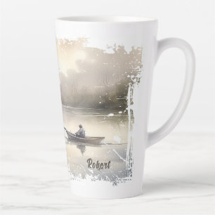 Taza De Café Latte Pesca en lago