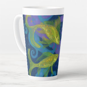 Taza De Café Latte Pescado de Oro Art Pastel Pintura