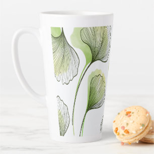 Taza De Café Latte pétalos verdes