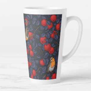 Taza De Café Latte Petirrojos en el manzano/azul y rojo