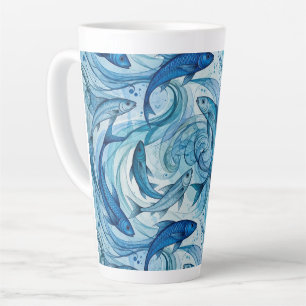 Taza De Café Latte Pez Azul Místico Fluyendo Armonía