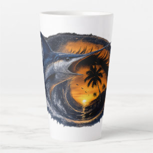 Taza De Café Latte Pez Espada Ola de Atardecer – Arte Oceánico Tropic