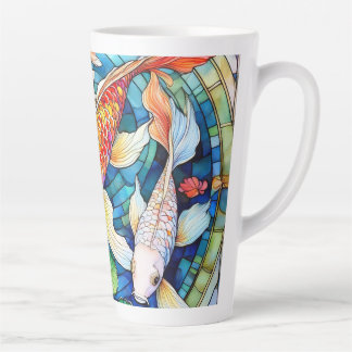 Taza De Café Latte Pez Koi en Vidrio Emplomado