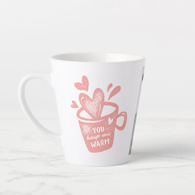 Taza De Café Latte Photo Peach Pink Mug Hearts Stamp Love Latte Mug (Izquierda)