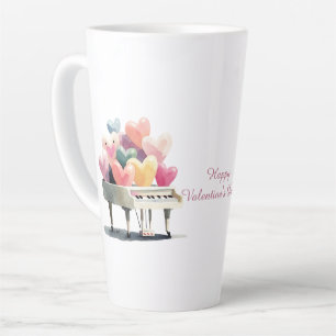 Taza De Café Latte Piano de Corazones de Amor Día de San Valentín