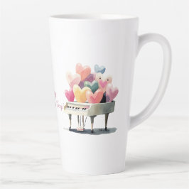 Taza De Café Latte Piano de Corazones de Amor Día de San Valentín