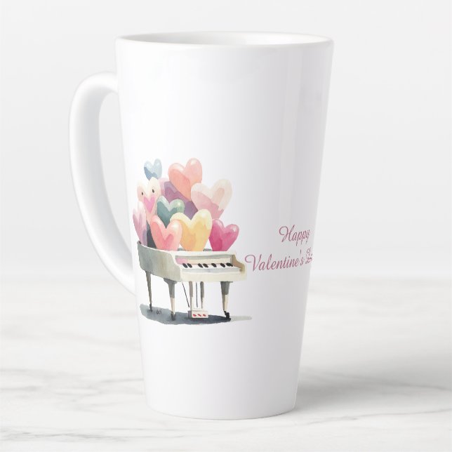 Taza De Café Latte Piano of Love Hearts Valentine's Day (Ángulo izquierdo)