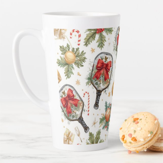 Taza De Café Latte Pickleball tema de Navidad con paleta  (In situ)