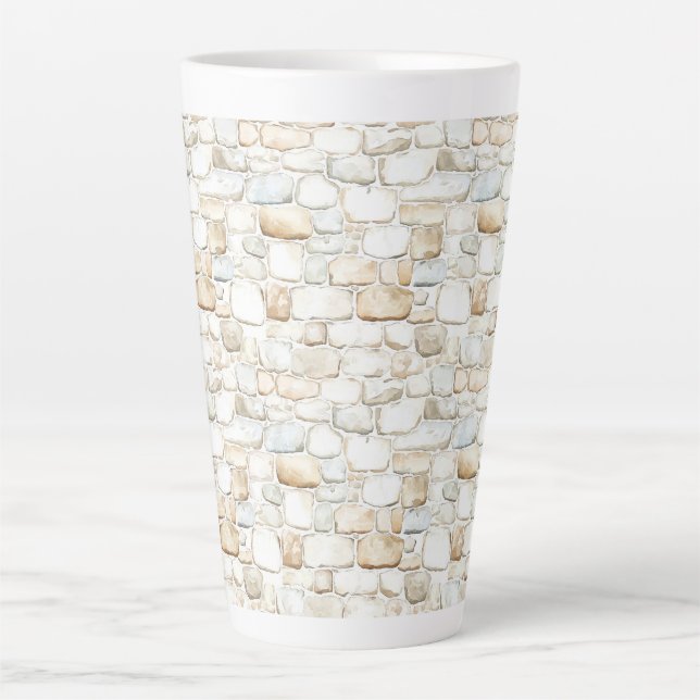 Taza De Café Latte Piedras Falsas Grises Blanco Crema   (Anverso)