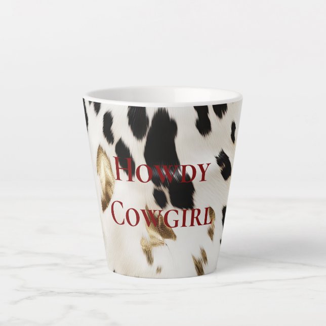 Taza De Café Latte Piel de vaca del Suroeste del Oro Blanco Negro (Anverso)