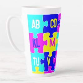 Taza De Café Latte Piezas de rompecabezas divertidas y letras de alfa