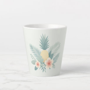 Taza De Café Latte Piña floral y Hawaiana