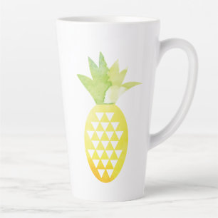 Taza De Café Latte Piña Geométrica Acuarela