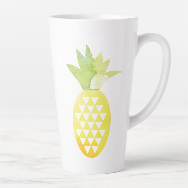 Taza De Café Latte Piña geométrica de acuarela (Derecha)