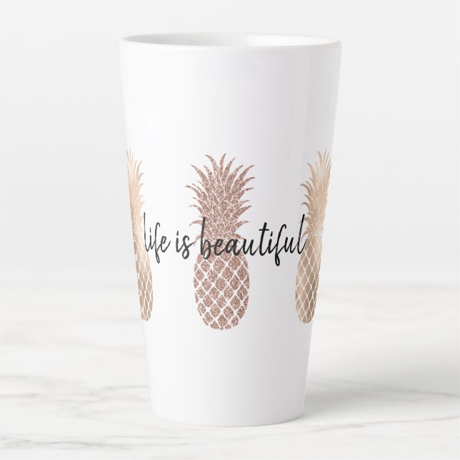 Taza De Café Latte Piñas de oro rosadas Glam (Anverso)